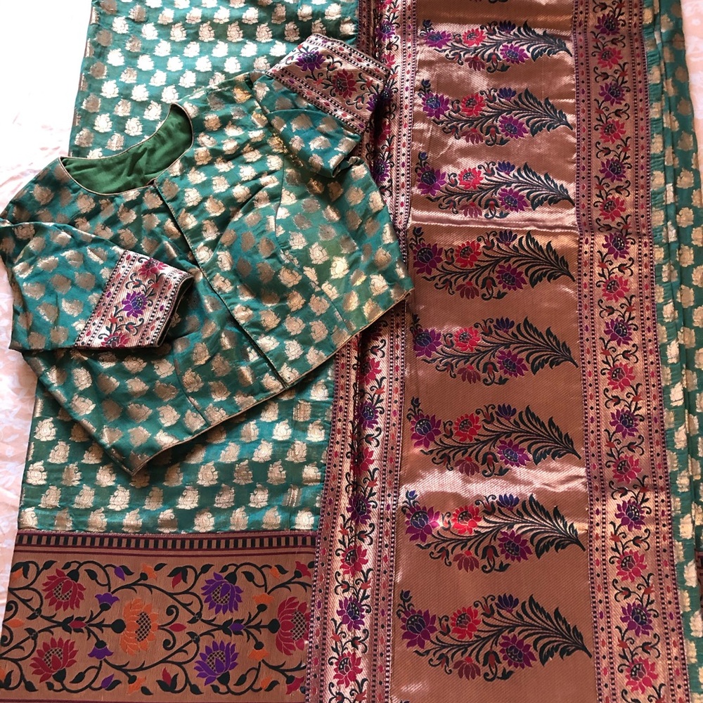 Beautiful semi cotton silk saree with blouse.